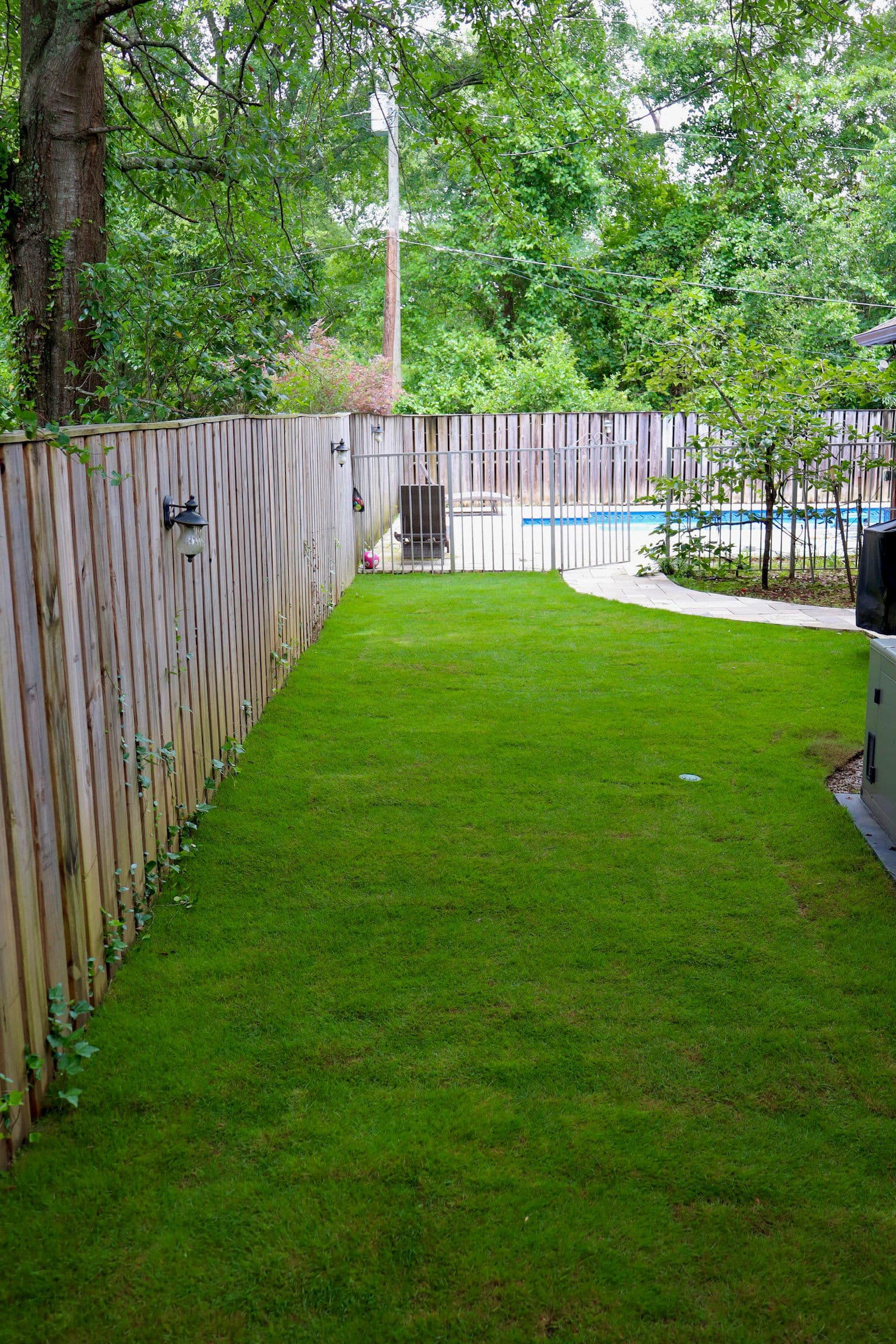 Fresh Sod Installation Fixes Bare Backyard Near Pool image